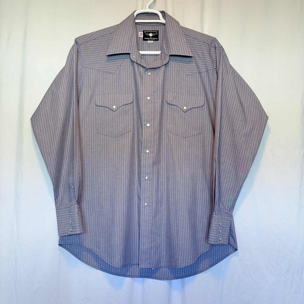 Flying‎ R Ranchwear Western Shirt Mens 17-35 Purple Striped Snap Button